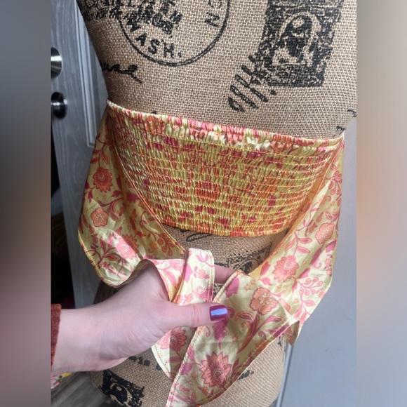 Silky satin y2k gold & yellow orange floral bandana tie top by Rue21 • small - Picture 5 of 16